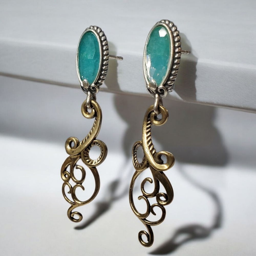 CAROLYN POLLACK RELIOS Sterling Silver 925 Stone Dangle Swirl Earrings - Picture 2 of 4
